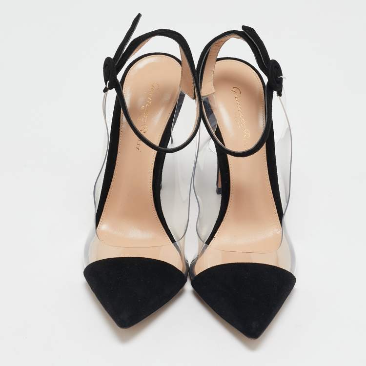 Pre Owned Gianvito Rossi Black Suede and PVC Anise Ankle Strap Pumps Size 38