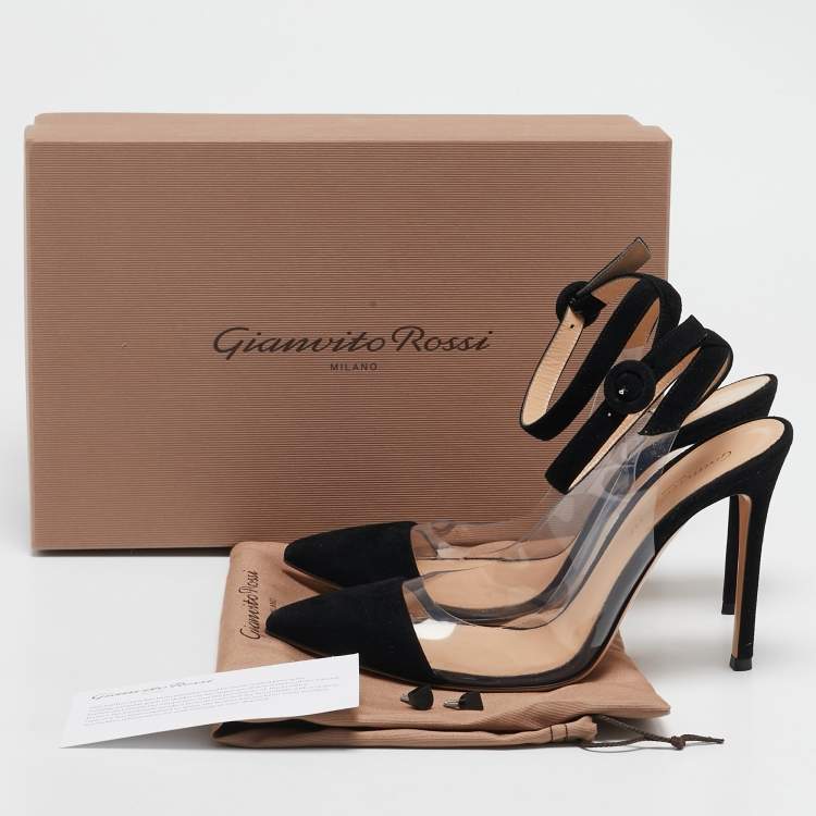 Pre Owned Gianvito Rossi Black Suede and PVC Anise Ankle Strap Pumps Size 38