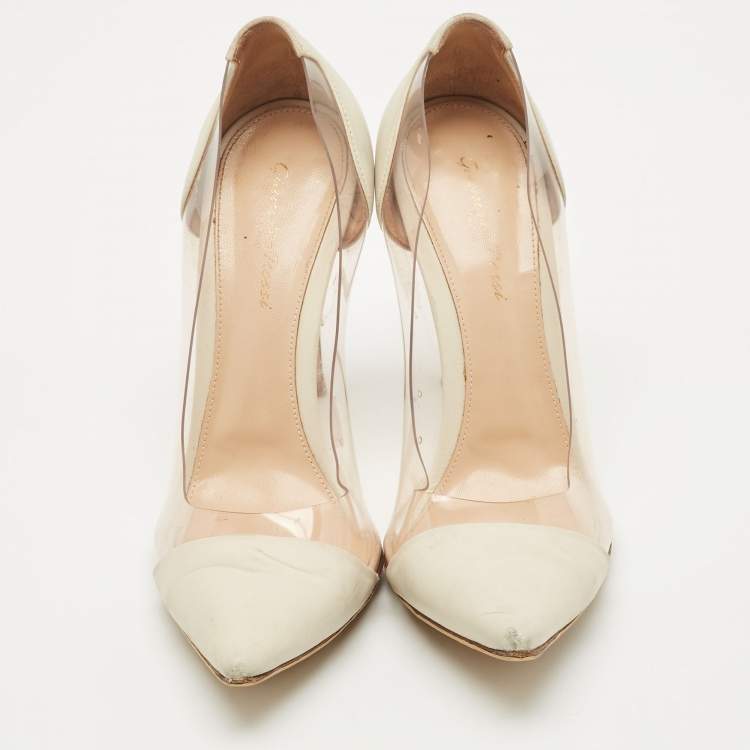 Pre Owned Gianvito Rossi Pearl White Leather and PVC Plexi Pumps Size 40