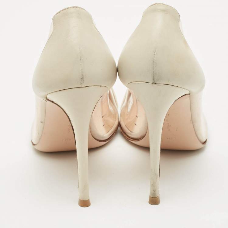 Pre Owned Gianvito Rossi Pearl White Leather and PVC Plexi Pumps Size 40