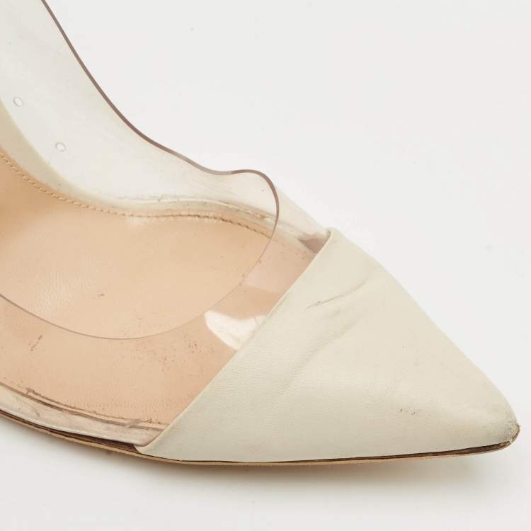 Pre Owned Gianvito Rossi Pearl White Leather and PVC Plexi Pumps Size 40