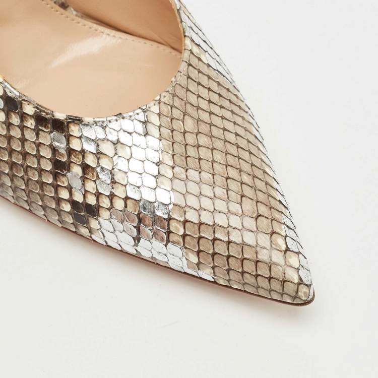 Pre Owned Gianvito Rossi Silver/Beige Python Heel Mules Size 39