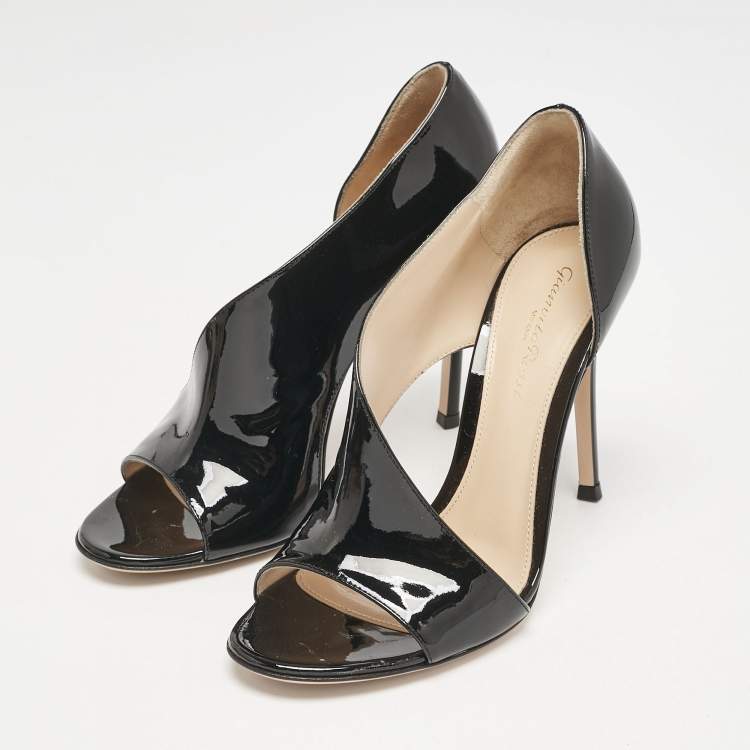 Pre Owned Gianvito Rossi Black Patent Leather Demi Cut Out Pumps Size 37.5