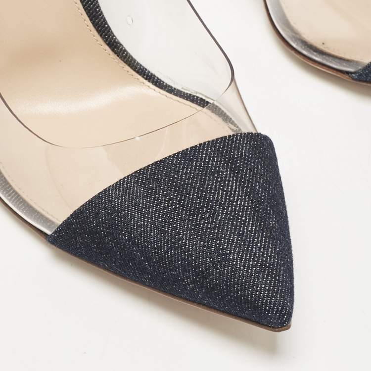 Pre Owned Gianvito Rossi Navy Blue Denim and PVC Plexi Pointed Toe Pumps Size 39