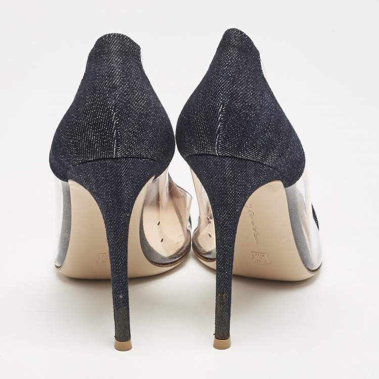 Pre Owned Gianvito Rossi Navy Blue Denim and PVC Plexi Pointed Toe Pumps Size 39