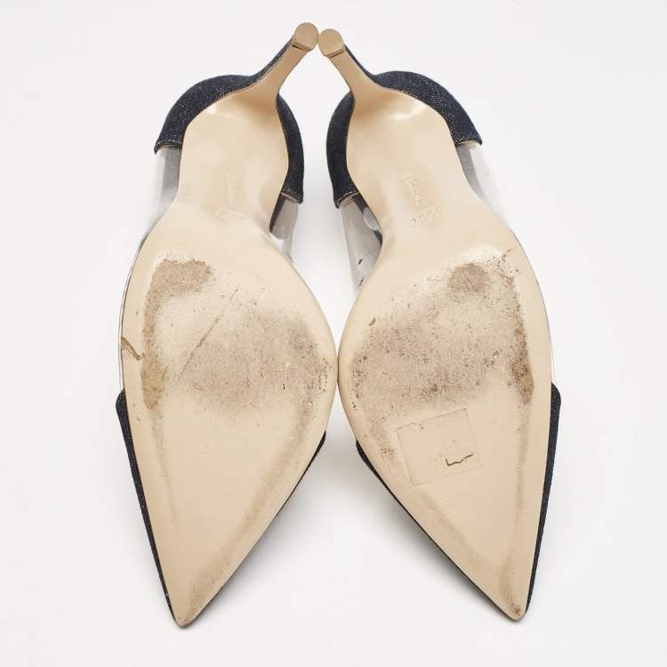 Pre Owned Gianvito Rossi Navy Blue Denim and PVC Plexi Pointed Toe Pumps Size 39