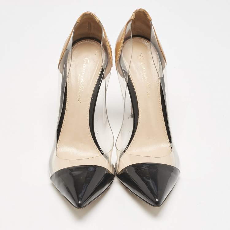 Pre Owned Gianvito Rossi Black/Brown Patent Leather and PVC Plexi Pumps Size 38