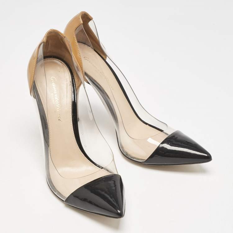 Pre Owned Gianvito Rossi Black/Brown Patent Leather and PVC Plexi Pumps Size 38