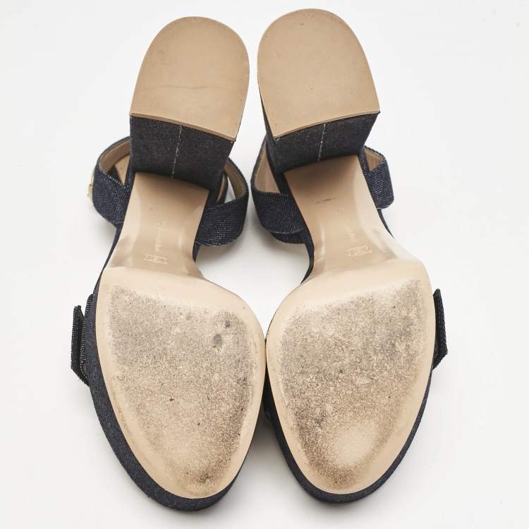 Pre Owned Gianvito Rossi Navy Blue Denim Zandra Platform Sandals Size 37