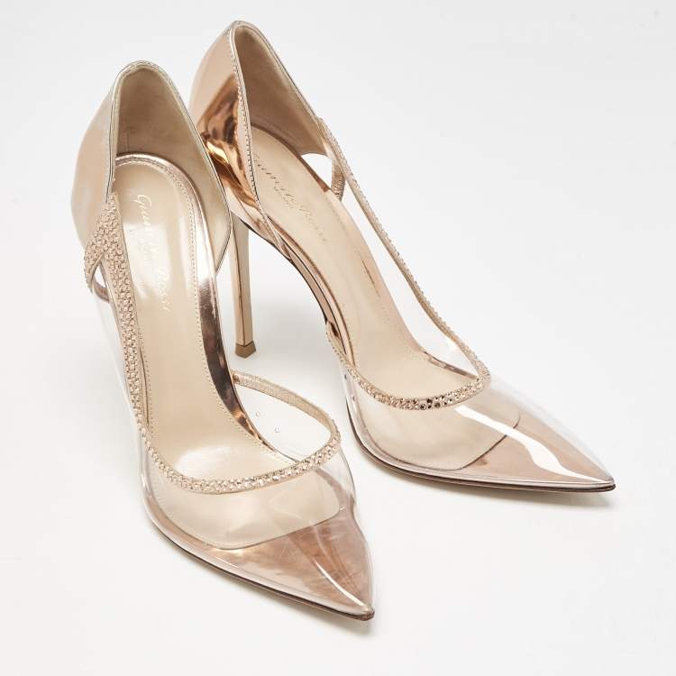 Pre Owned Gianvito Rossi Rose Gold Leather and PVC Leif D'orsay Pumps Size 40