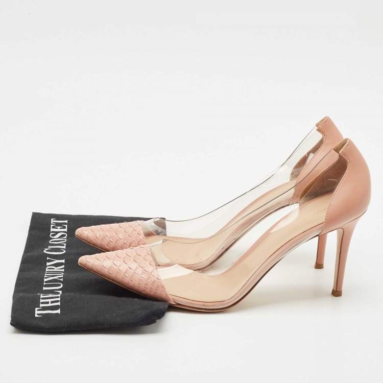 Pre Owned Gianvito Rossi Light Pink Python Leather and PVC Plexi Pointed Toe Pumps Size 42