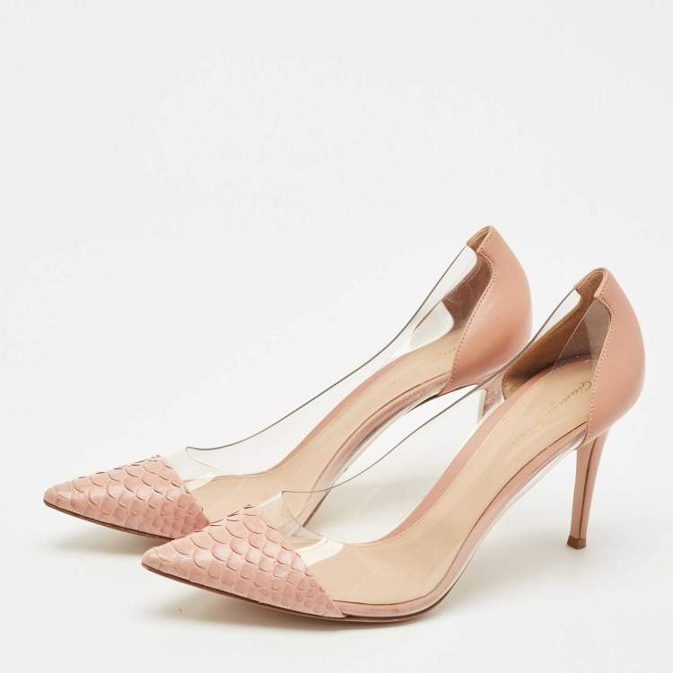 Pre Owned Gianvito Rossi Light Pink Python Leather and PVC Plexi Pointed Toe Pumps Size 42
