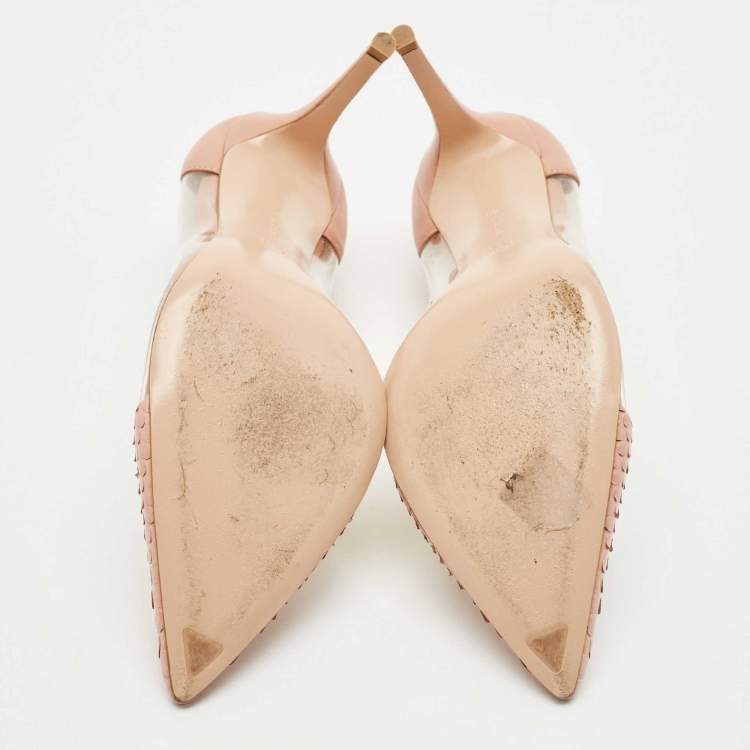 Pre Owned Gianvito Rossi Light Pink Python Leather and PVC Plexi Pointed Toe Pumps Size 42