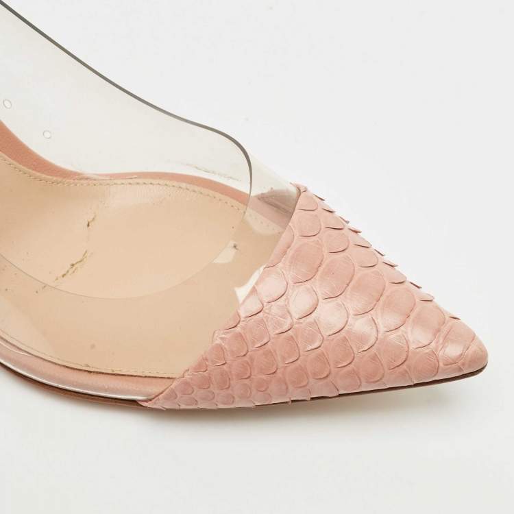 Pre Owned Gianvito Rossi Light Pink Python Leather and PVC Plexi Pointed Toe Pumps Size 42