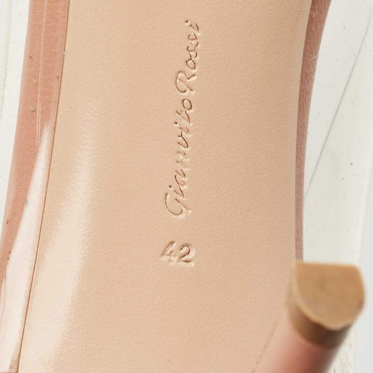 Pre Owned Gianvito Rossi Light Pink Python Leather and PVC Plexi Pointed Toe Pumps Size 42