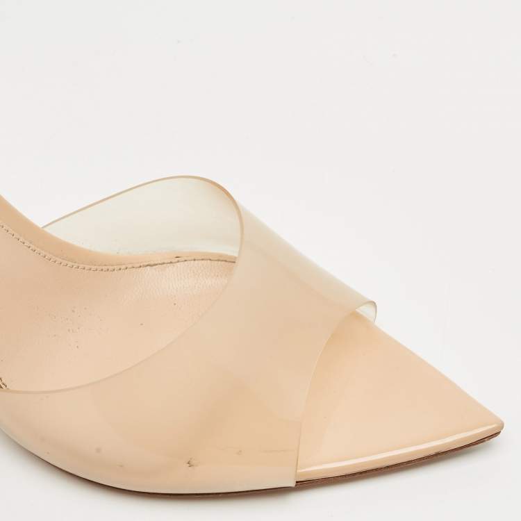 Pre Owned Gianvito Rossi Beige PVC Elle Slide Mules Size 38.5
