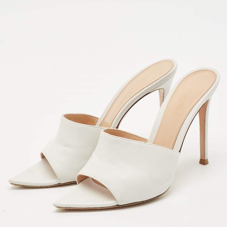Pre Owned Gianvito Rossi White Leather Alise Slide Sandals Size 37.5
