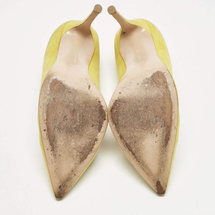 Pre Owned Gianvito Rossi Yellow Suede Pointed Toe Pumps Size 39