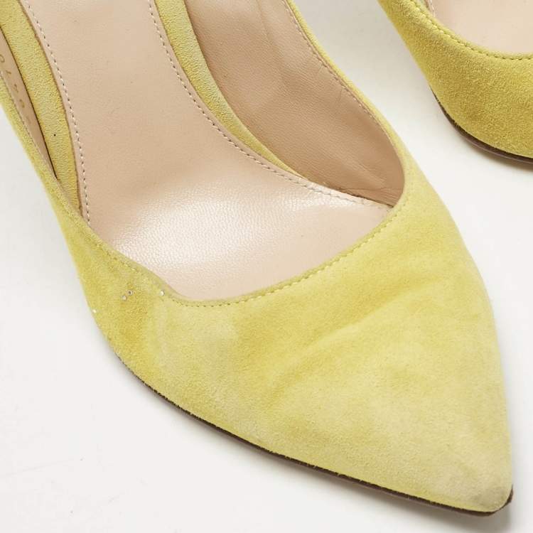 Pre Owned Gianvito Rossi Yellow Suede Pointed Toe Pumps Size 39