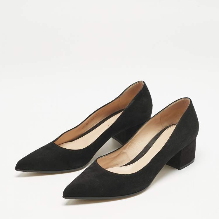 Pre Owned Gianvito Rossi Black Suede Pointed Toe Piper Block Heel Pumps Size 39