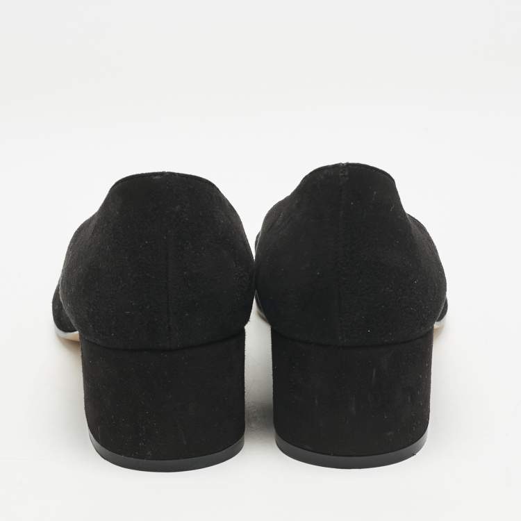 Pre Owned Gianvito Rossi Black Suede Pointed Toe Piper Block Heel Pumps Size 39