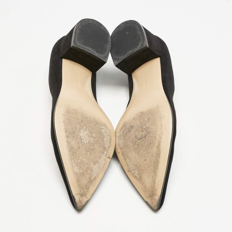Pre Owned Gianvito Rossi Black Suede Pointed Toe Piper Block Heel Pumps Size 39