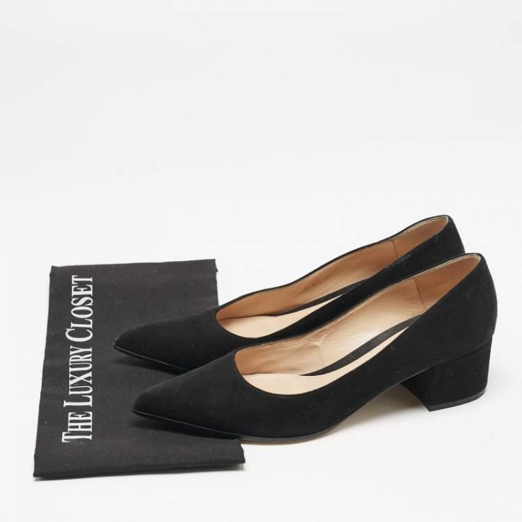 Pre Owned Gianvito Rossi Black Suede Pointed Toe Piper Block Heel Pumps Size 39