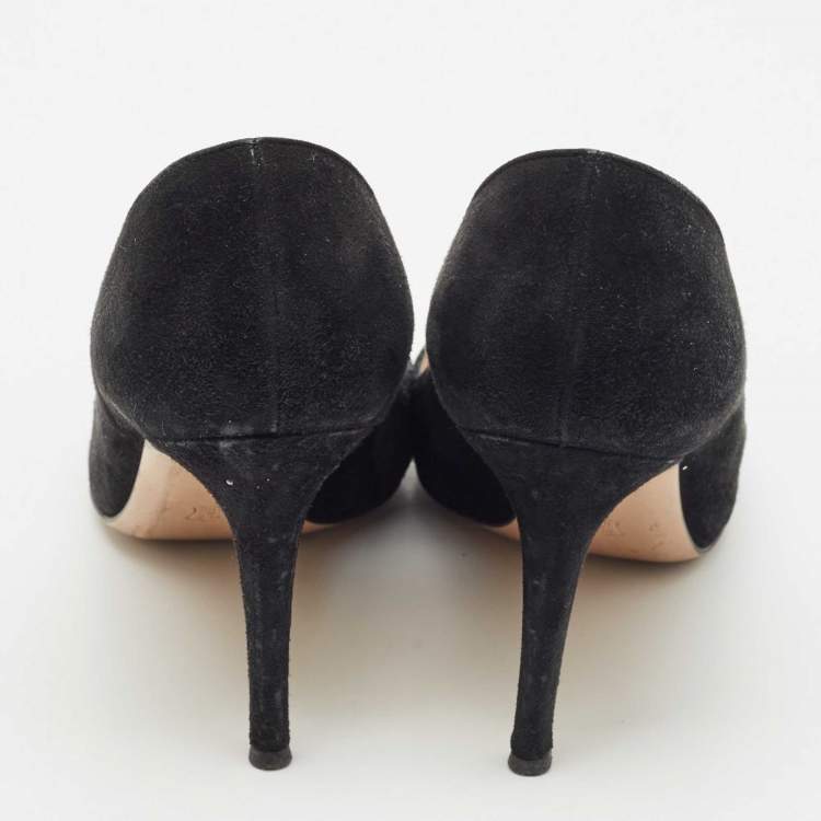 Pre Owned Gianvito Rossi Black Suede Gianvito 85 Pointed Toe Pumps Size 39