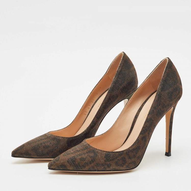 Pre Owned Gianvito Rossi Dark Brown Metallic Lurex Fabric Gianvito Pointed Toe Pumps Size 39