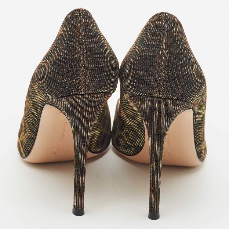 Pre Owned Gianvito Rossi Dark Brown Metallic Lurex Fabric Gianvito Pointed Toe Pumps Size 39