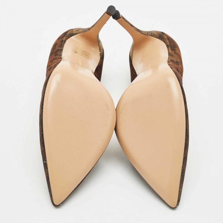 Pre Owned Gianvito Rossi Dark Brown Metallic Lurex Fabric Gianvito Pointed Toe Pumps Size 39
