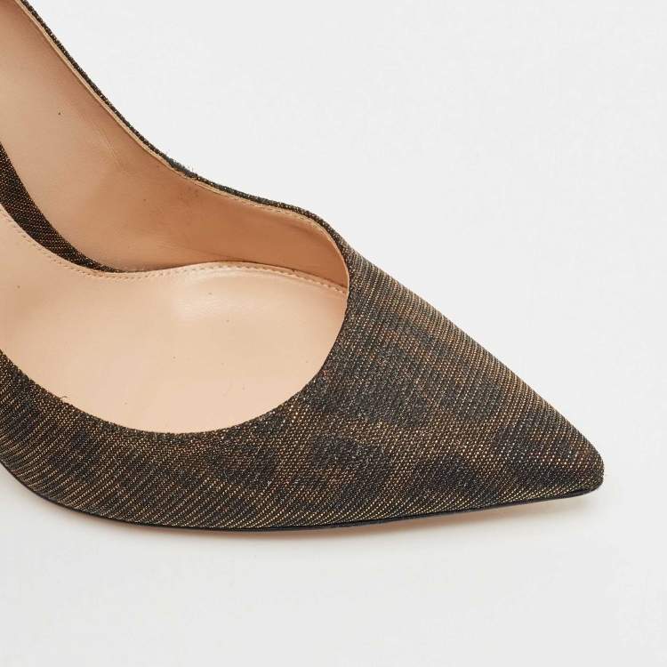 Pre Owned Gianvito Rossi Dark Brown Metallic Lurex Fabric Gianvito Pointed Toe Pumps Size 39