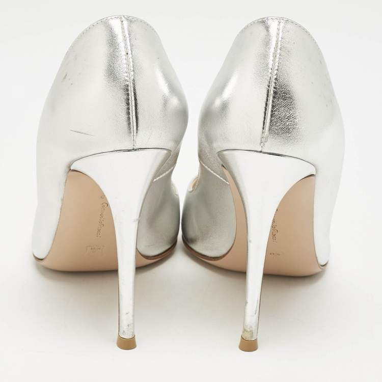 Pre Owned Gianvito Rossi Silver Leather Gianvito 105 Pointed Toe Pumps Size 39