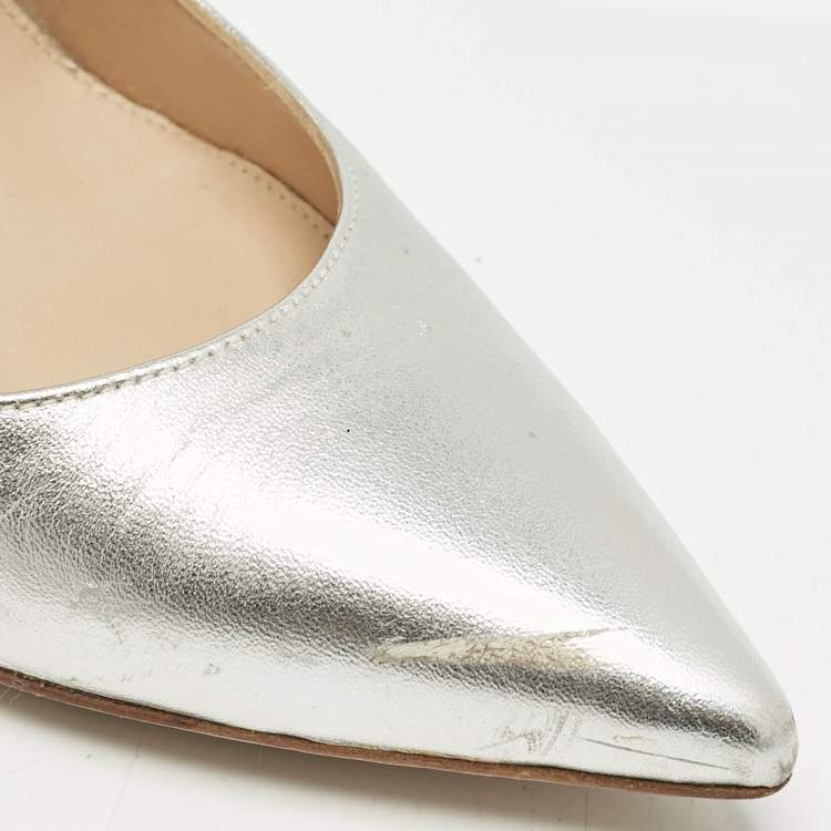 Pre Owned Gianvito Rossi Silver Leather Gianvito 105 Pointed Toe Pumps Size 39