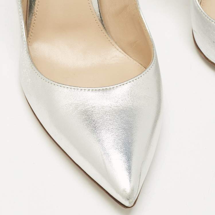 Pre Owned Gianvito Rossi Silver Leather Gianvito 105 Pointed Toe Pumps Size 39