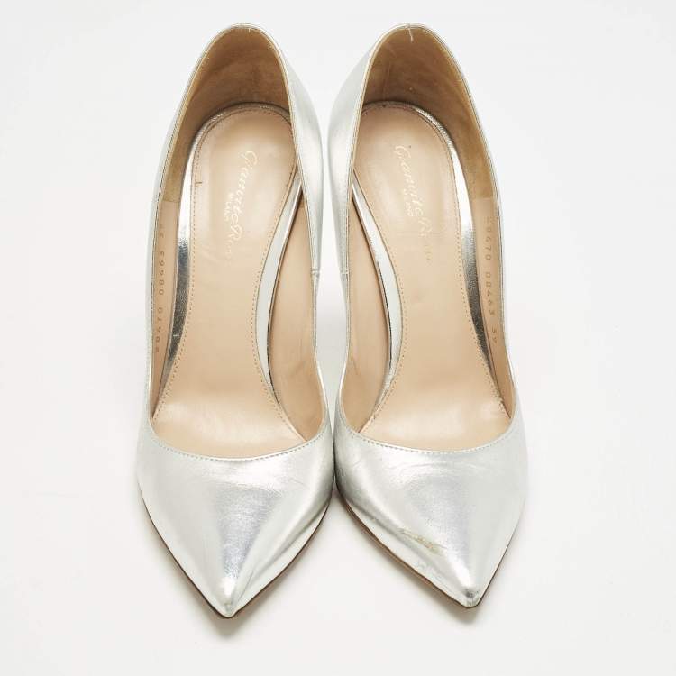 Pre Owned Gianvito Rossi Silver Leather Gianvito 105 Pointed Toe Pumps Size 39
