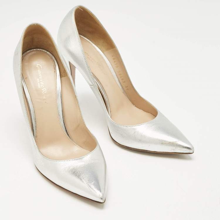 Pre Owned Gianvito Rossi Silver Leather Gianvito 105 Pointed Toe Pumps Size 39
