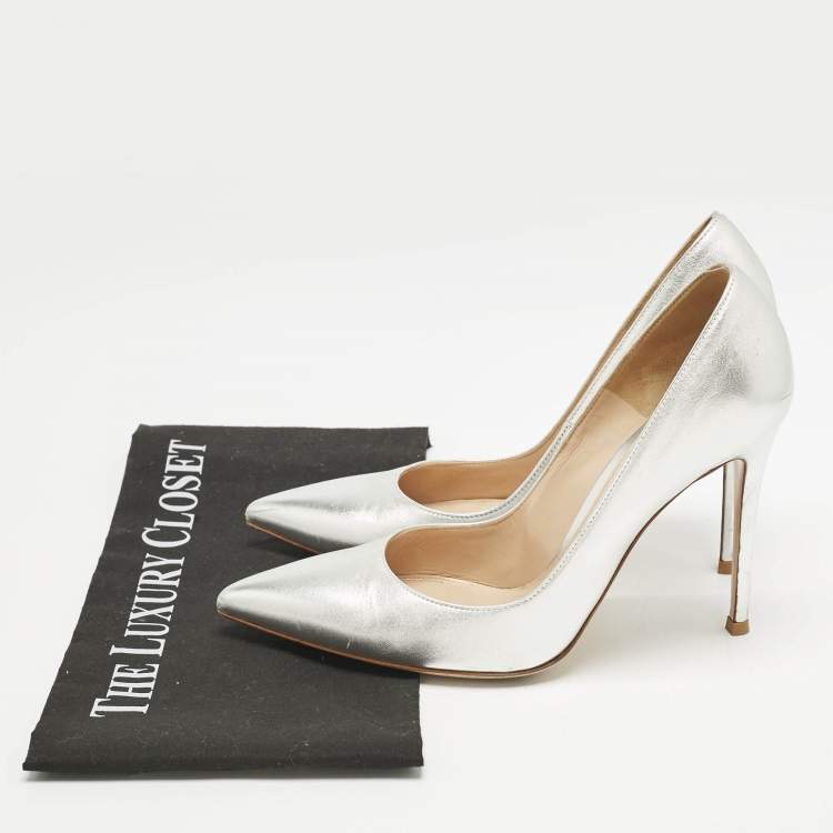 Pre Owned Gianvito Rossi Silver Leather Gianvito 105 Pointed Toe Pumps Size 39
