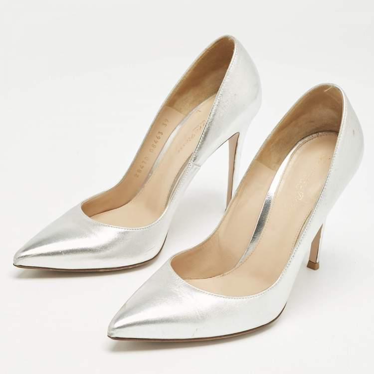 Pre Owned Gianvito Rossi Silver Leather Gianvito 105 Pointed Toe Pumps Size 39