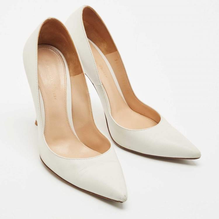 Pre Owned Gianvito Rossi White Leather Gianvito 105 Pointed Toe Pumps Size 39