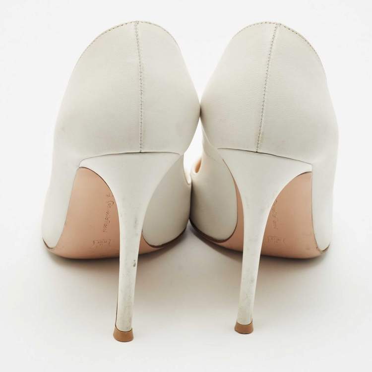 Pre Owned Gianvito Rossi White Leather Gianvito 105 Pointed Toe Pumps Size 39