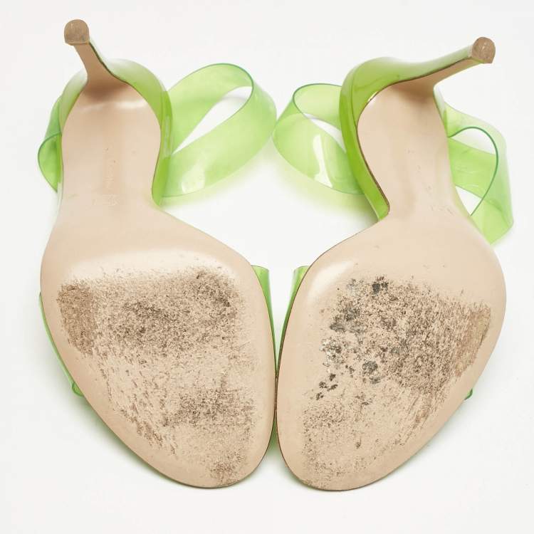 Pre Owned Gianvito Rossi Green PVC Metropolis Strappy Slingback Sandals Size 37