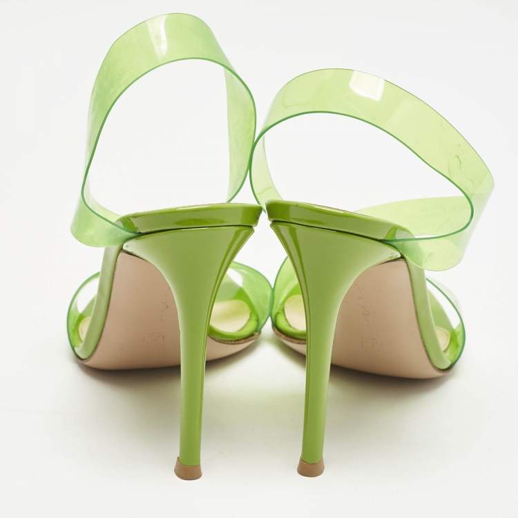 Pre Owned Gianvito Rossi Green PVC Metropolis Strappy Slingback Sandals Size 37