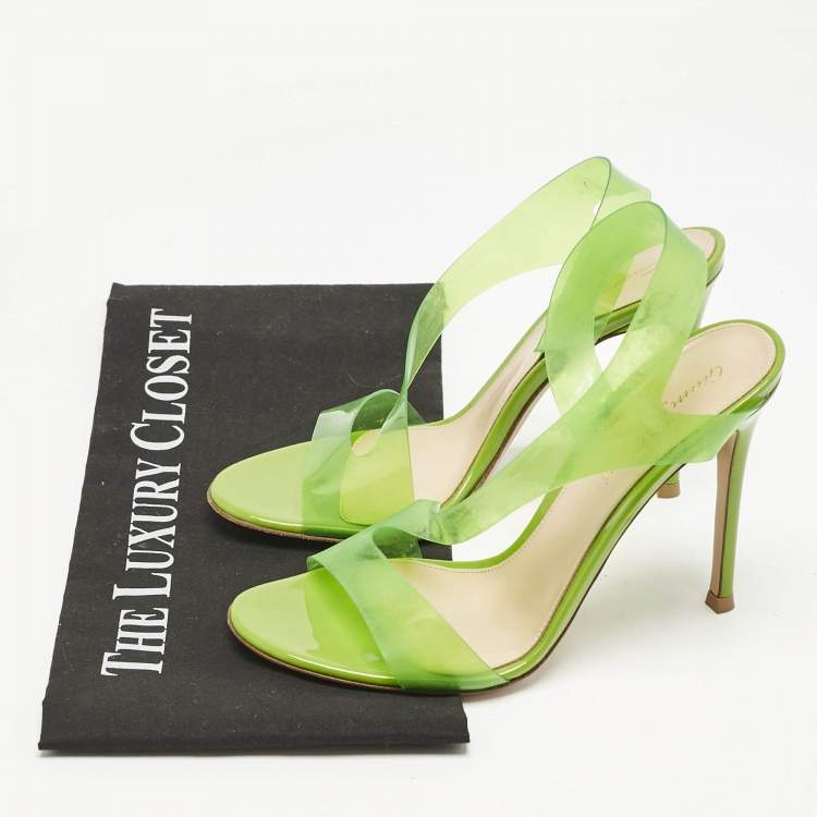 Pre Owned Gianvito Rossi Green PVC Metropolis Strappy Slingback Sandals Size 37