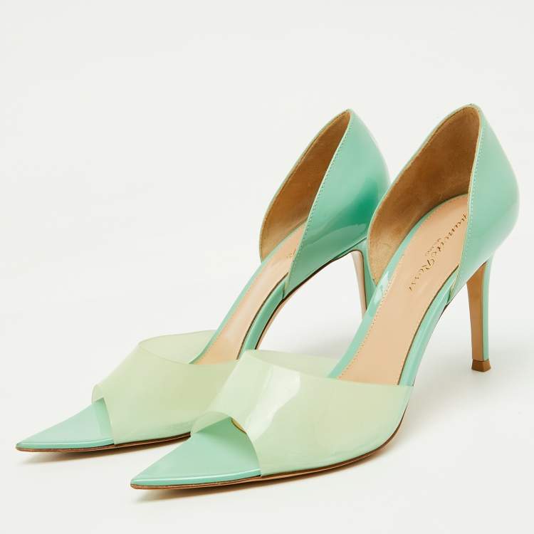 Pre Owned Gianvito Rossi Mint Green PVC and Patent Leather Bree Pumps Size 38.5