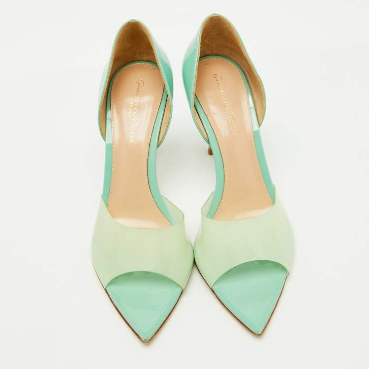Pre Owned Gianvito Rossi Mint Green PVC and Patent Leather Bree Pumps Size 38.5