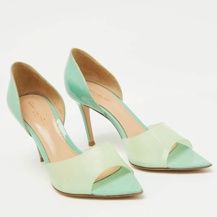 Pre Owned Gianvito Rossi Mint Green PVC and Patent Leather Bree Pumps Size 38.5