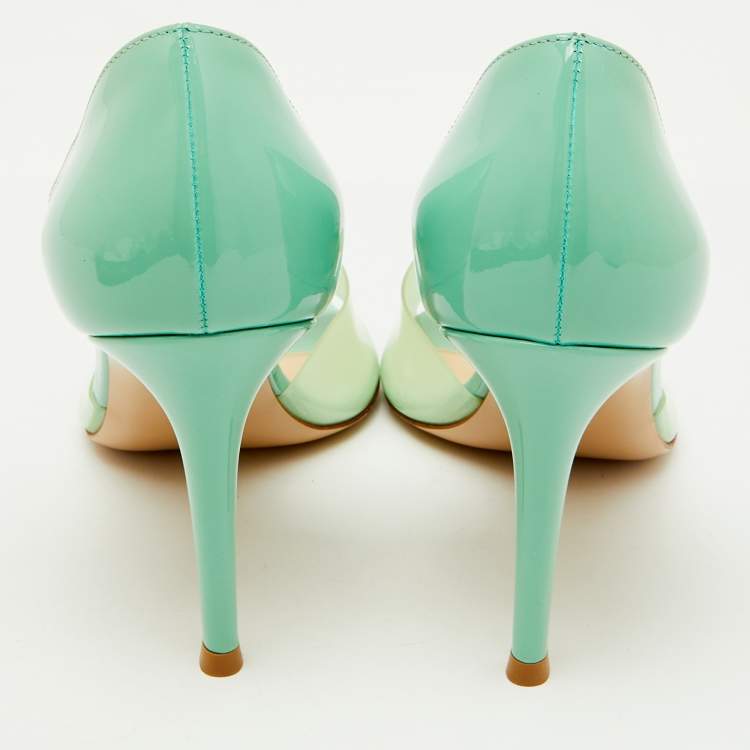 Pre Owned Gianvito Rossi Mint Green PVC and Patent Leather Bree Pumps Size 38.5