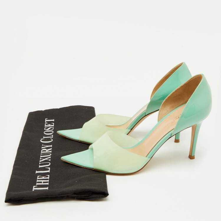 Pre Owned Gianvito Rossi Mint Green PVC and Patent Leather Bree Pumps Size 38.5