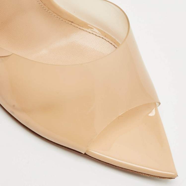 Pre Owned Gianvito Rossi Beige Patent Leather and PVC Elle Slide Sandals Size 39